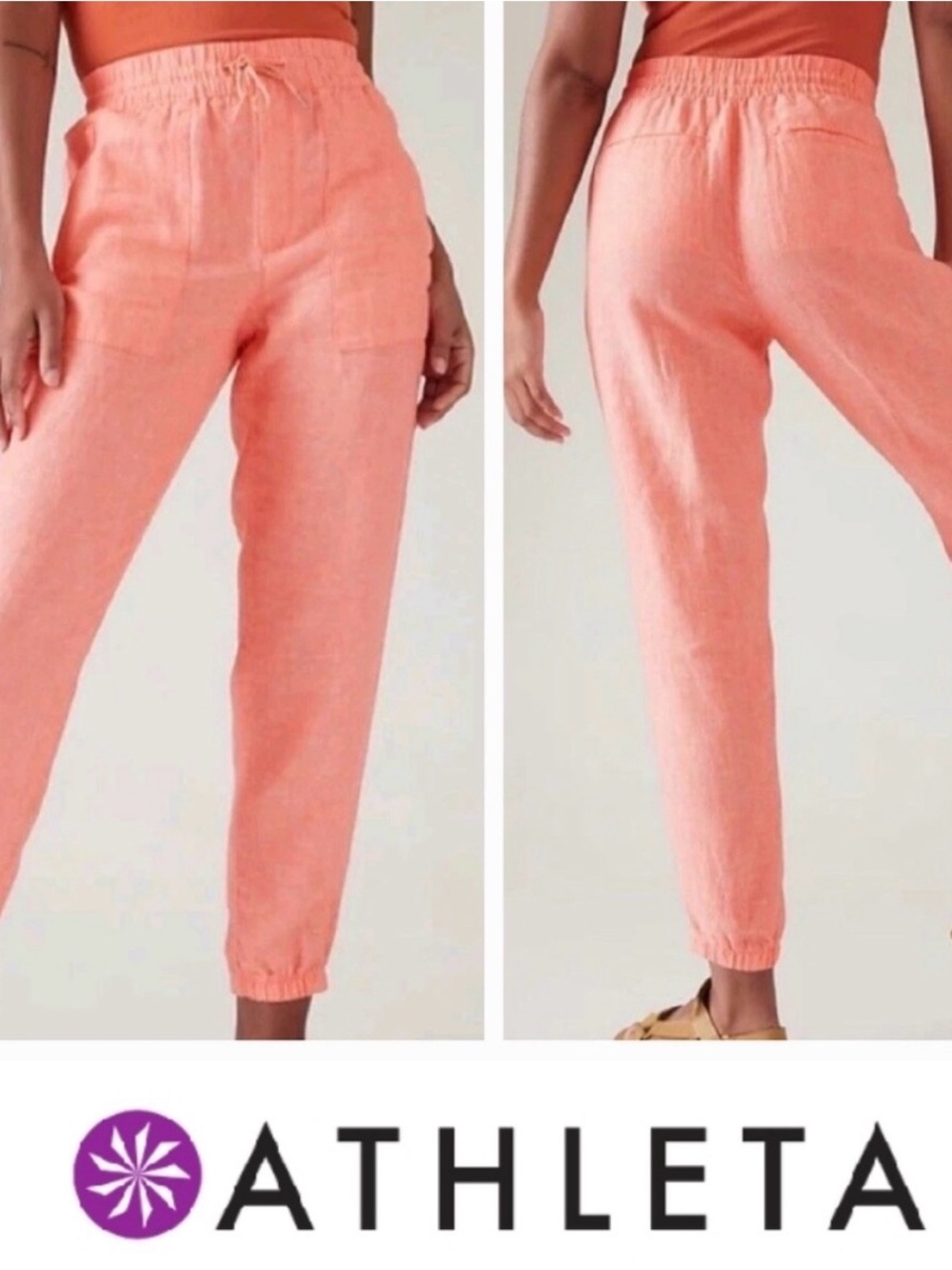 Athleta Light Orange Drawstring Linen Joggers